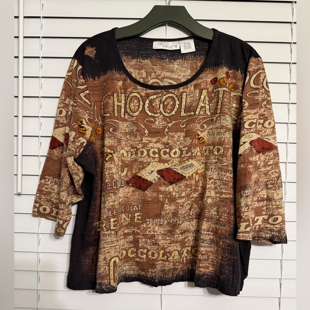 Y2K Venezia sport 100% Cotton chocolate Tee size 18-20W (measurements posted )